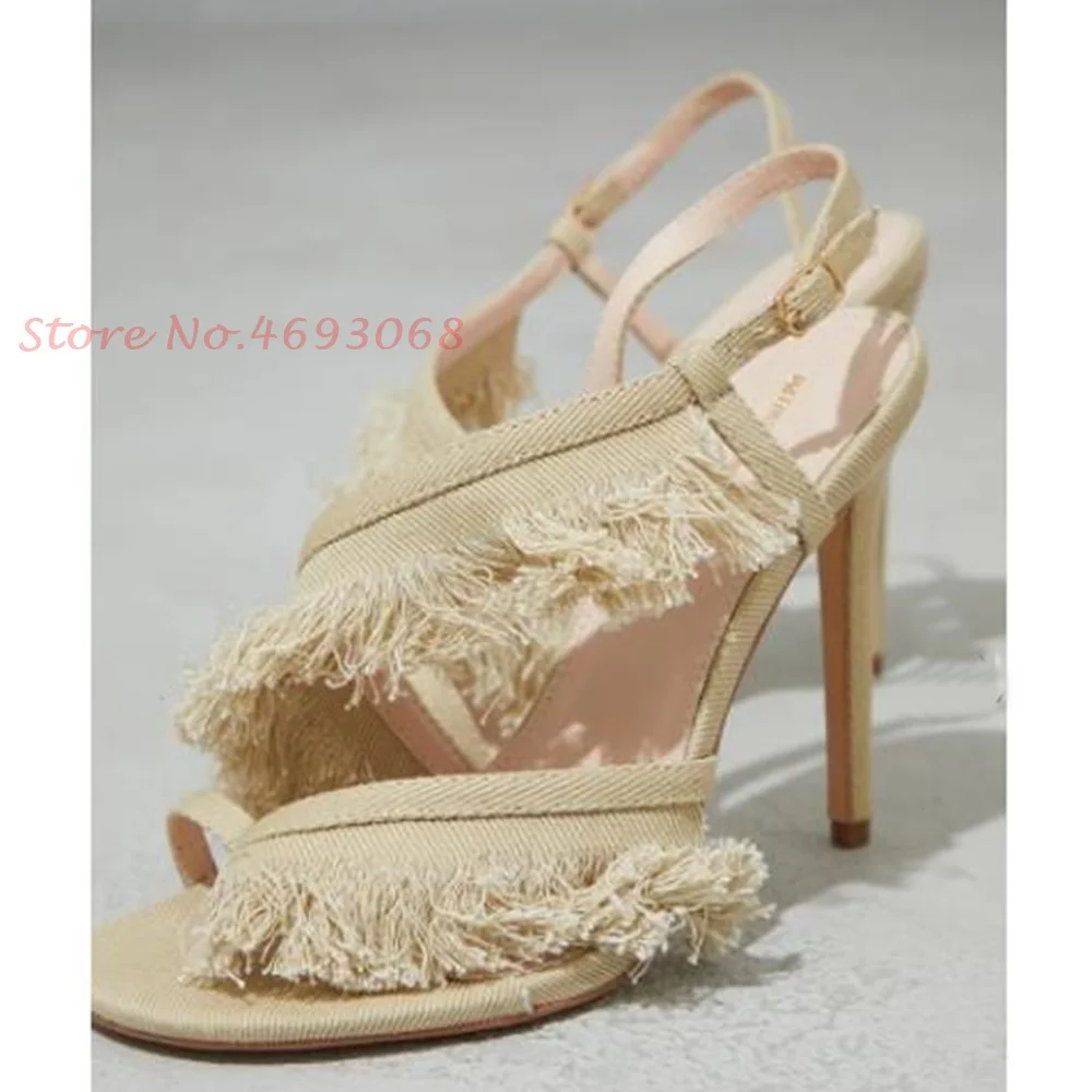 Beige Fringes Cloth Sandals Fo – обзор и цена Wide Fit Heels