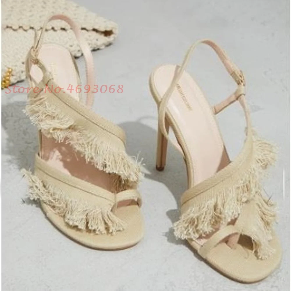 Beige Fringes Cloth Sandals Fo – обзор и цена Wide Fit Heels